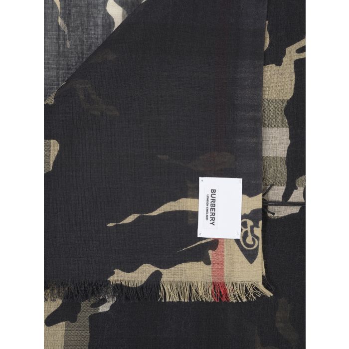 BURBERRY - Equestrian Knight Design-print wool-silk scarf