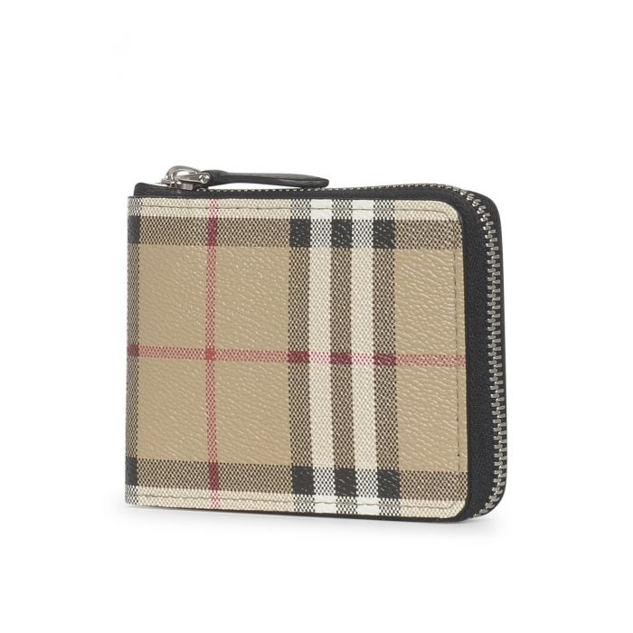 BURBERRY - Check-print all-around zip wallet