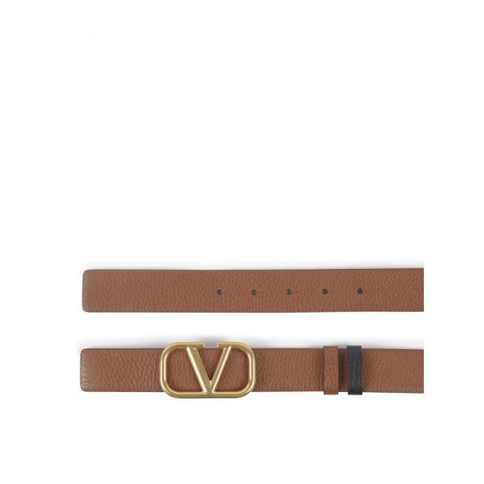 Valentino - Cinturón de piel con logo V dorado
