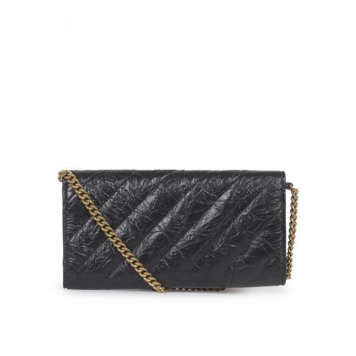 BALENCIAGA - Black quilted crush chain wallet
