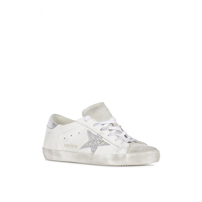 GOLDEN GOOSE - SUPER-STAR LEATHER UPPER WITH ORNAMENTAL STITCHING GLITTER STAR SUEDE TOE LAMINATED HEEL