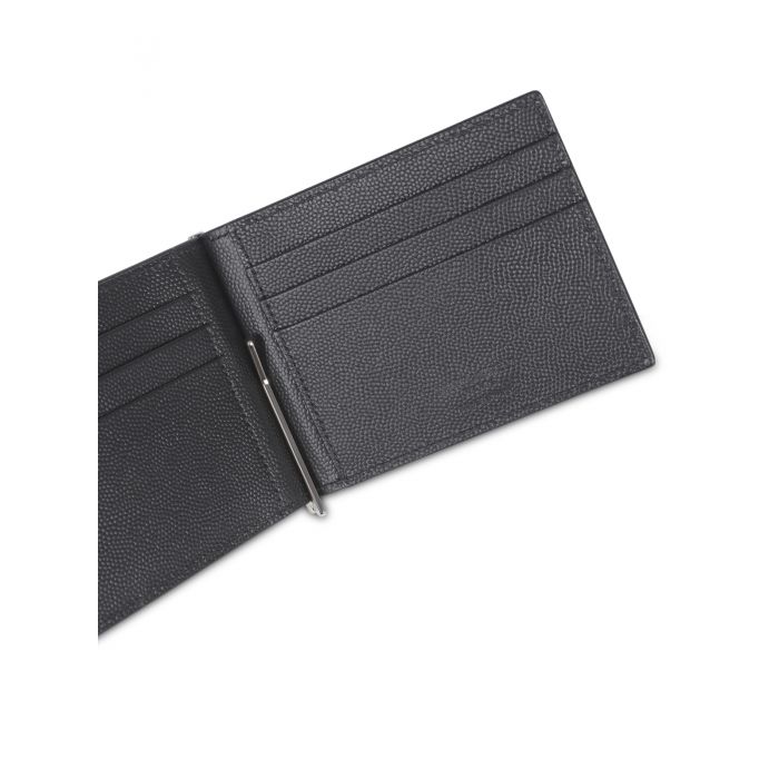 SAINT LAURENT - Wallet with money clip in embossed leather grain de poudre