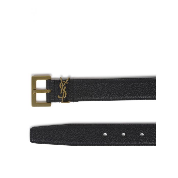SAINT LAURENT - Cassandre belt in grained leather with square buckle