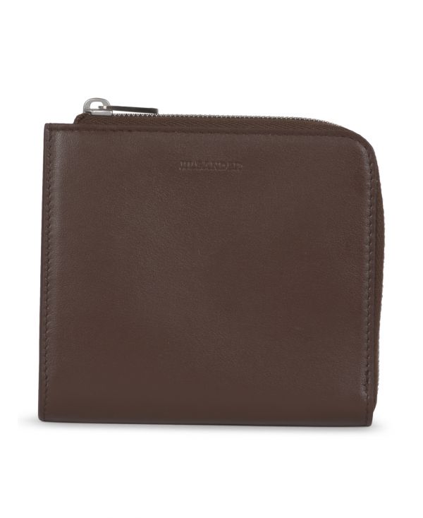 Zipped leather credit card purse with embossed Jil Sander log