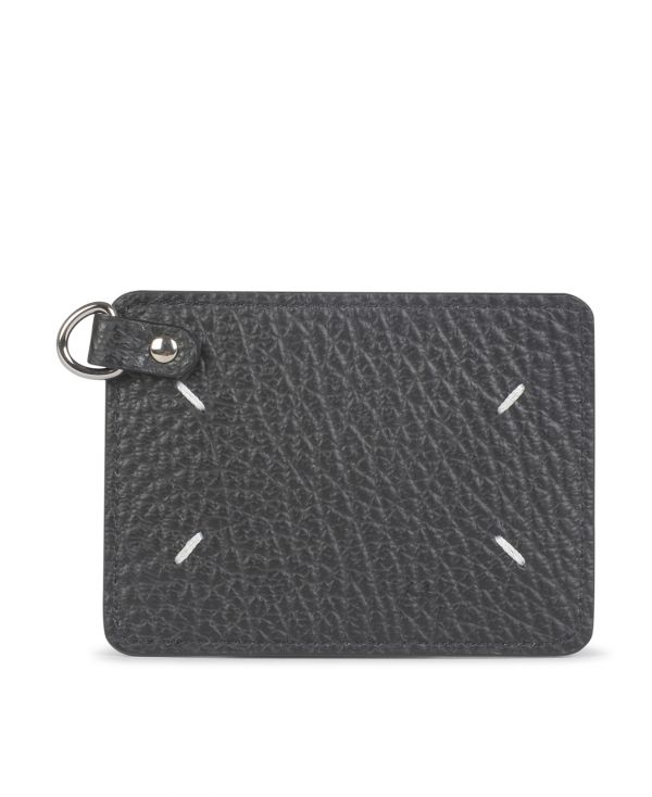 Card holder with ring and grained leather