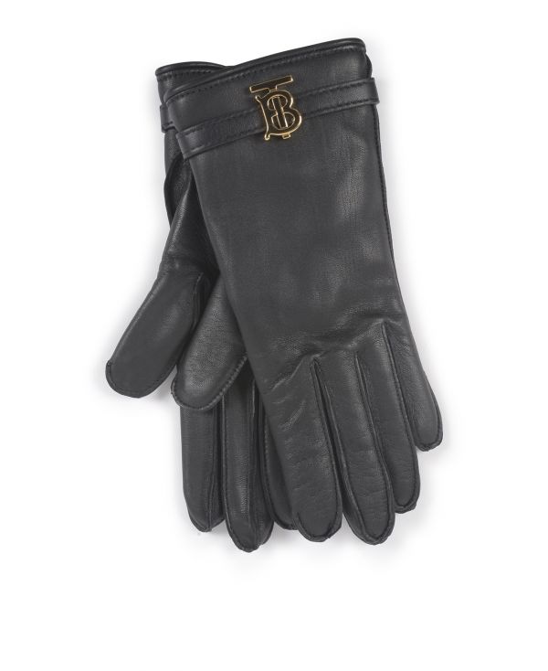 Cashmere-lined monogram motif leather gloves