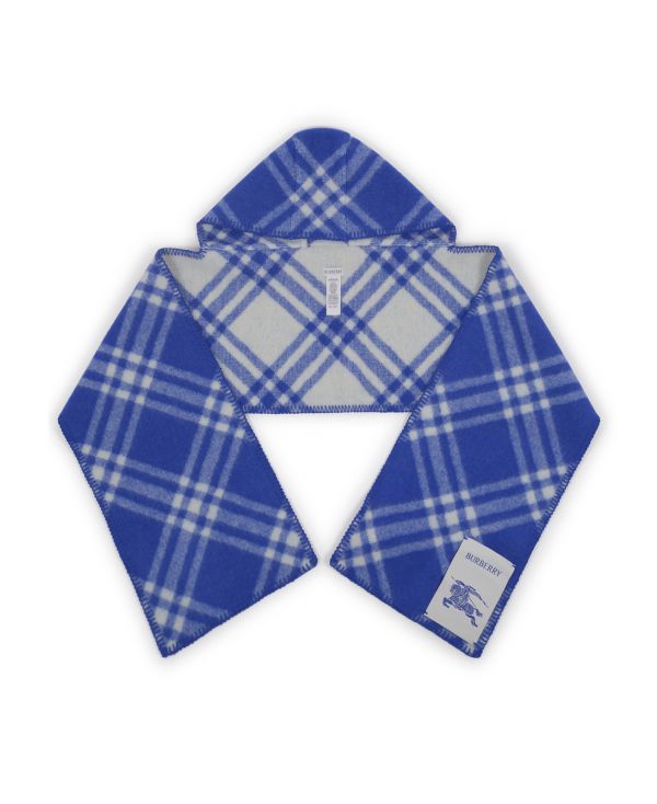 BURBERRY BLUE WOOL SCARF WITH HOOD