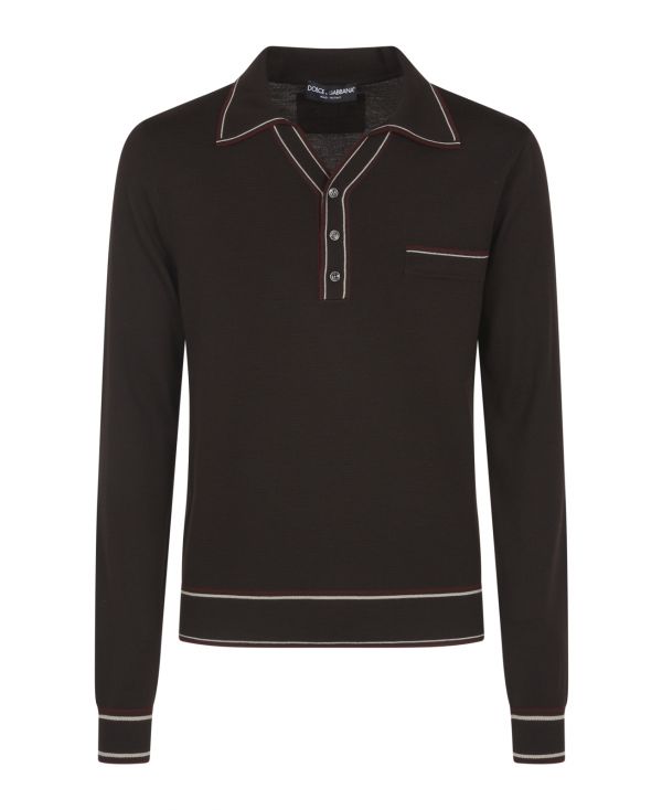 Wool polo shirt with contrast stripes