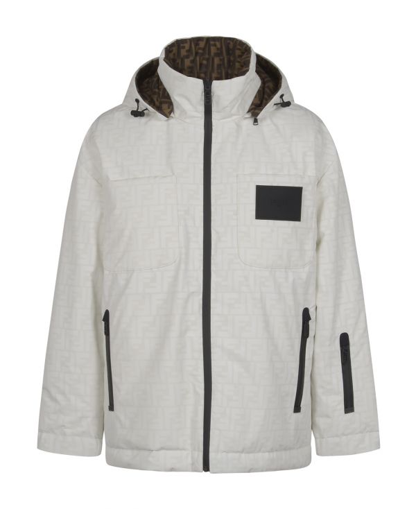 White nylon down jacket with FF motif