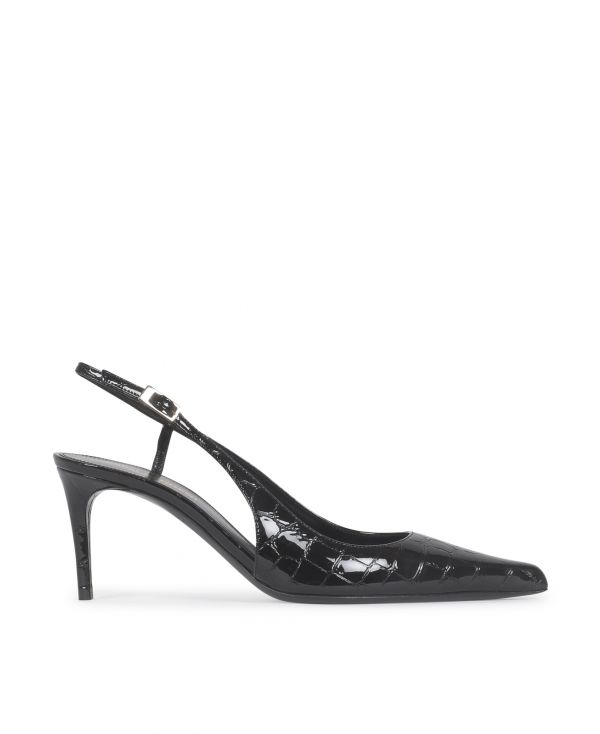 SLINGBACK VENDOME COURT SHOES IN EMBOSSED LEATHER WITH CROCODILE EFFECT