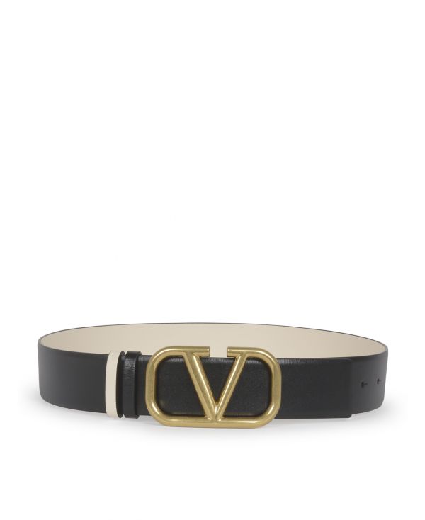 Valentino Garavani Woman Black Leather Vlogo Reversible Belt