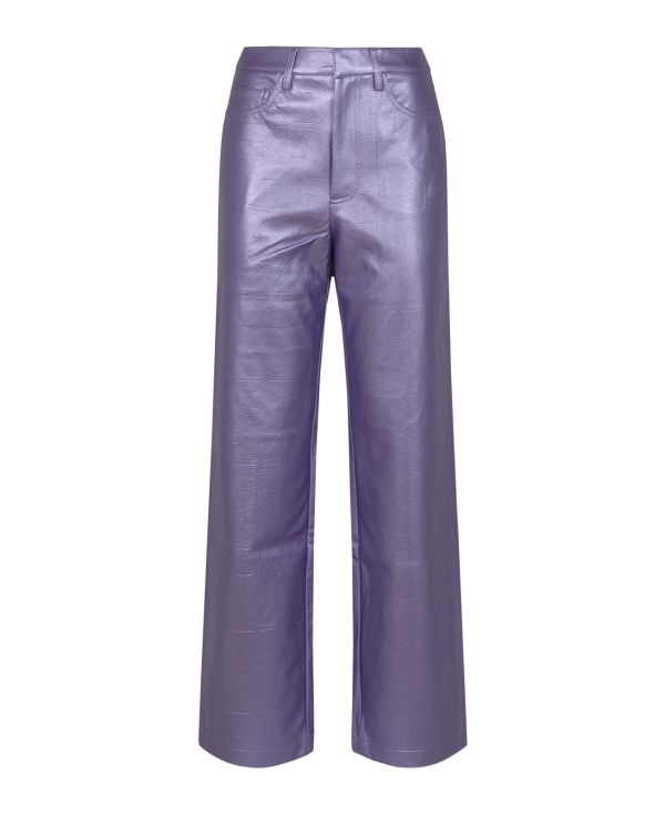 Embossed pu straight pants metallic lilac