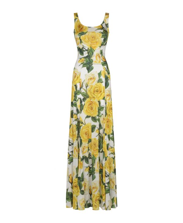 Long dress with multicoloured rose print