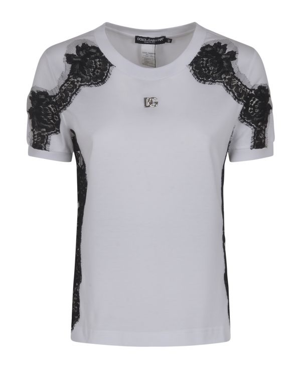 Cotton T-shirt with lace inserts