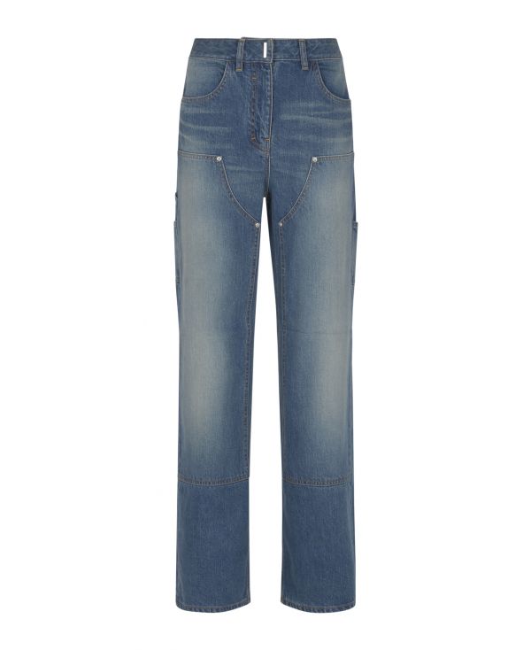 DEEP BLUE  WHISKERED DENIM - WIDE LEG JEANS WITH PATCHES