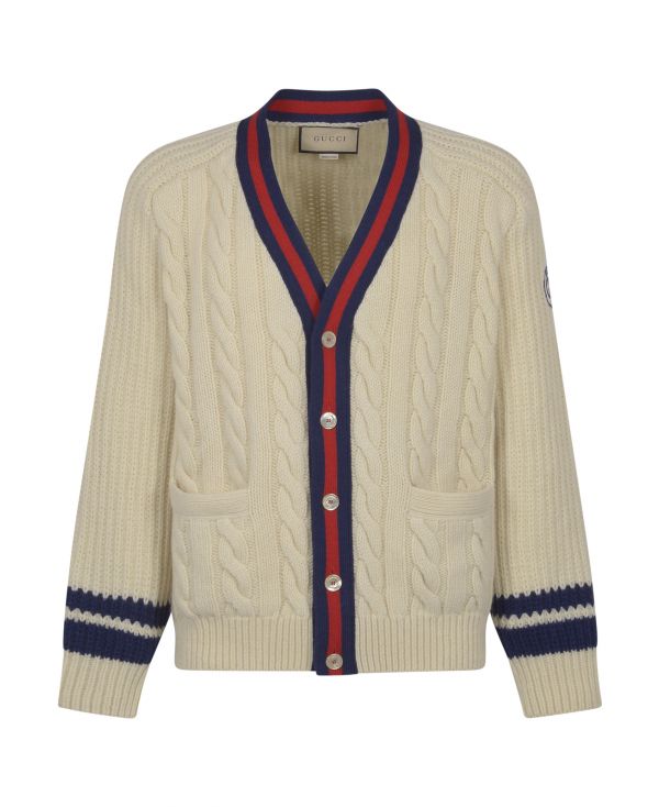Cable-knit cardigan with web triband