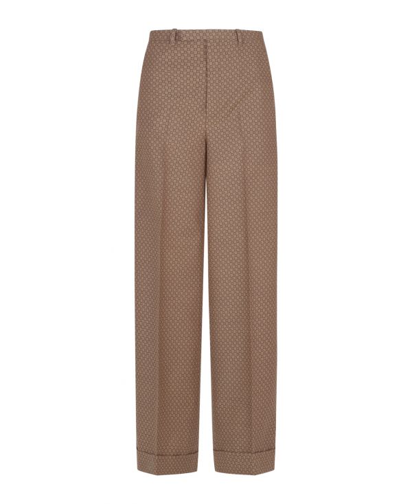 Wool trousers with mini square G in beige and brown