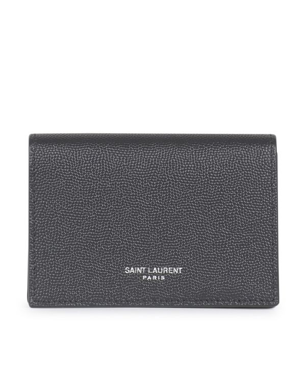 Card holder with flap in grain de poudre leather