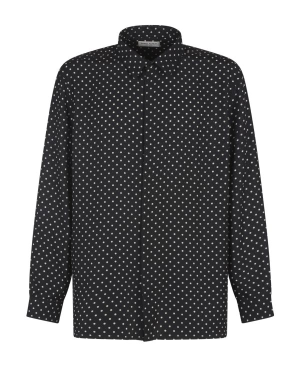 Shiny silk and matt silk shirt with polka dot pattern