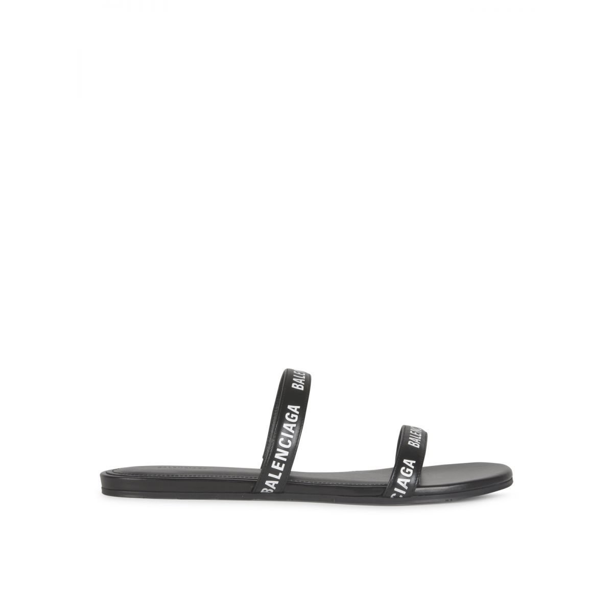 BALENCIAGA - Round flat sandal in black and white smooth calf leather