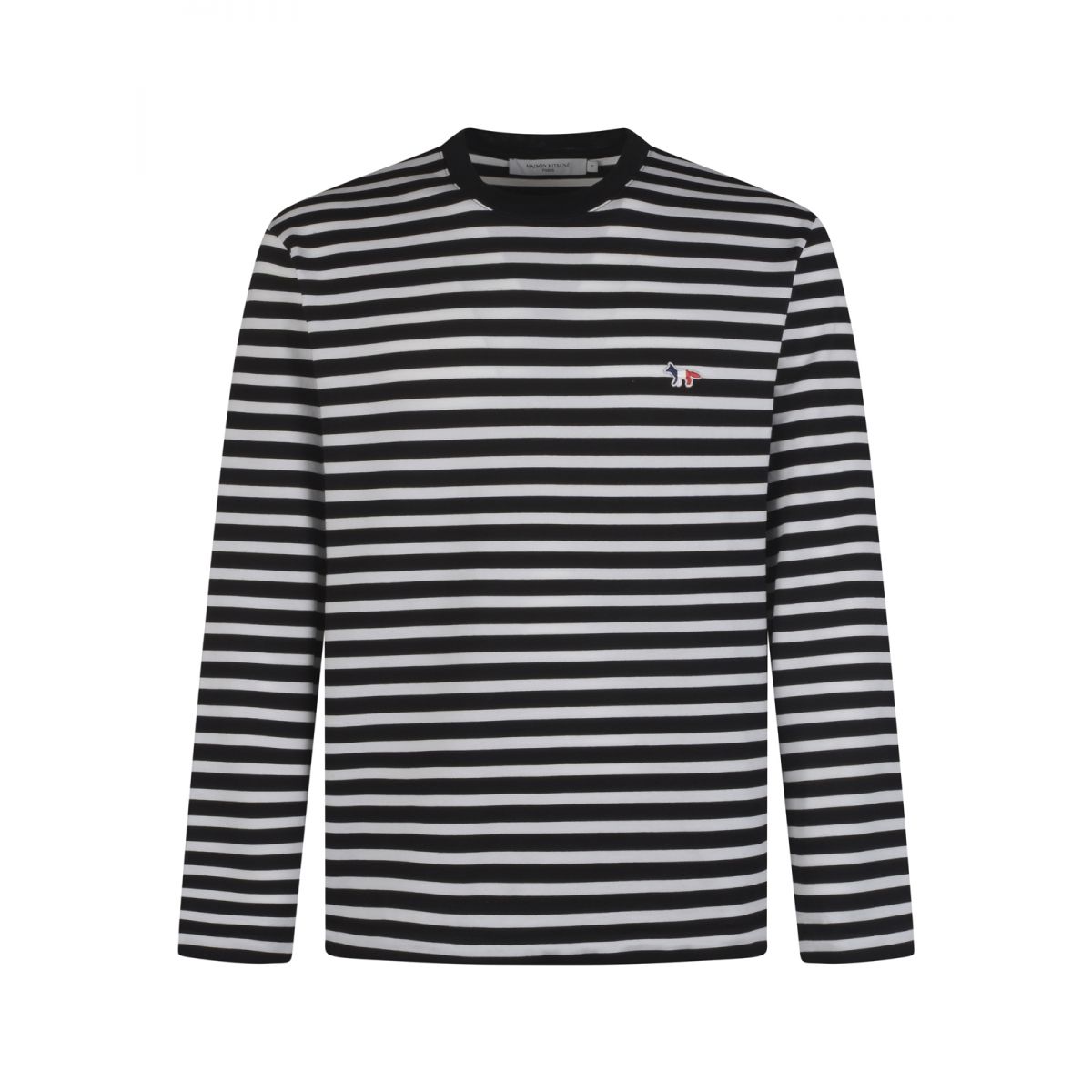 MAISON KITSUNE - Black striped long sleeve t-shirt Tricolor Fox