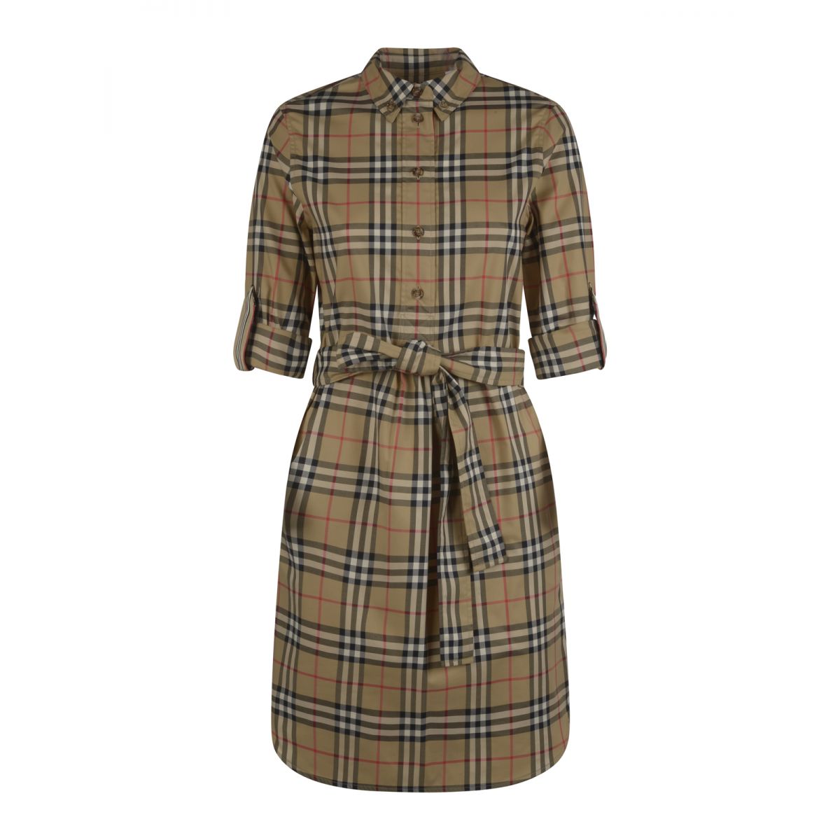 BURBERRY - Belted shirt dress in strech cotton Vintage Check