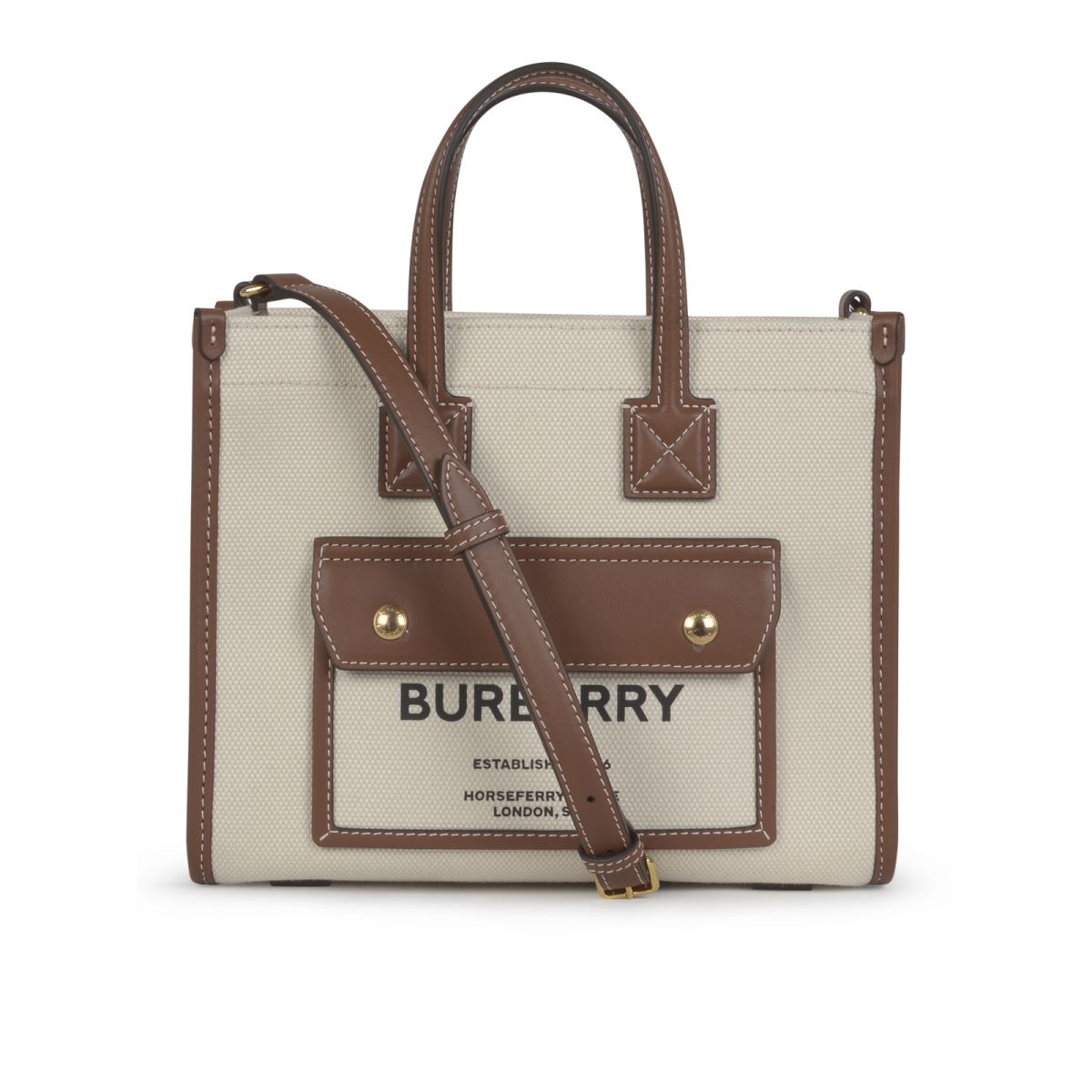 BURBERRY - Two-tone canvas and leather mini Freya tote bag