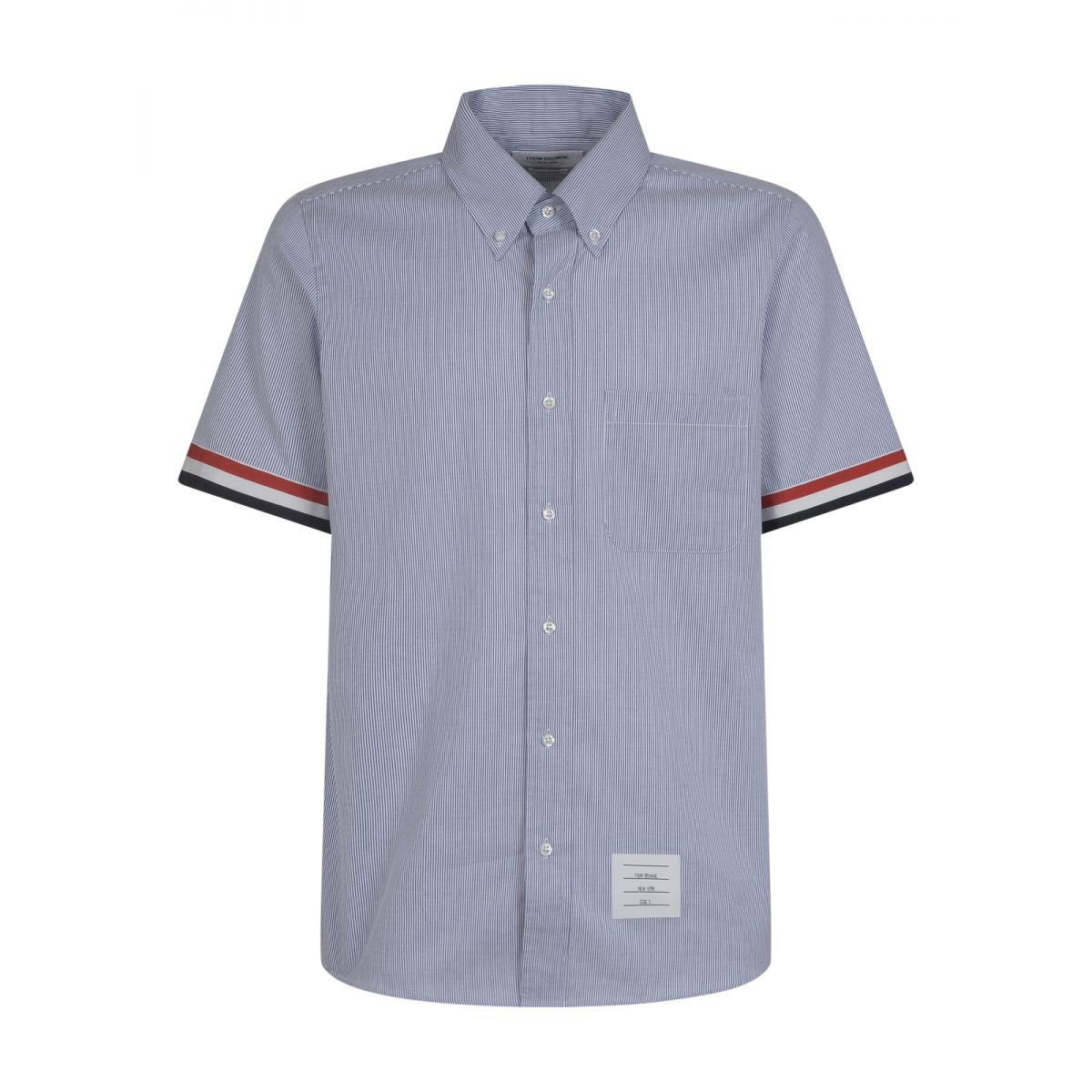 THOM BROWNE - RWB-stripe cotton short-sleeved shirt.