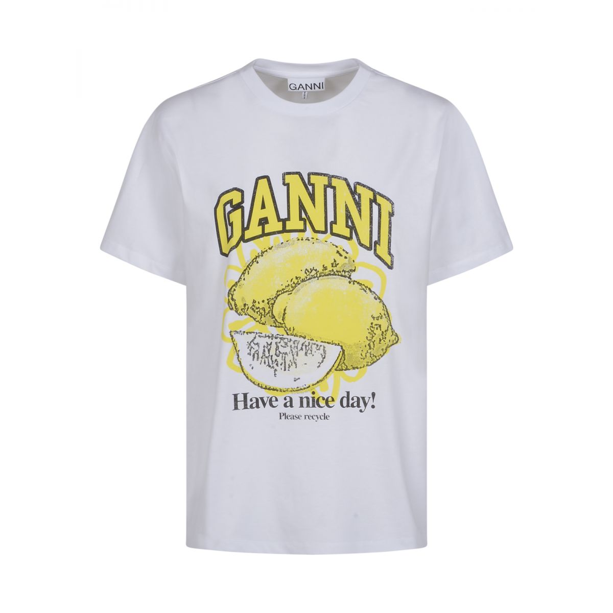 GANNI - Relaxed lemon white t-shirt