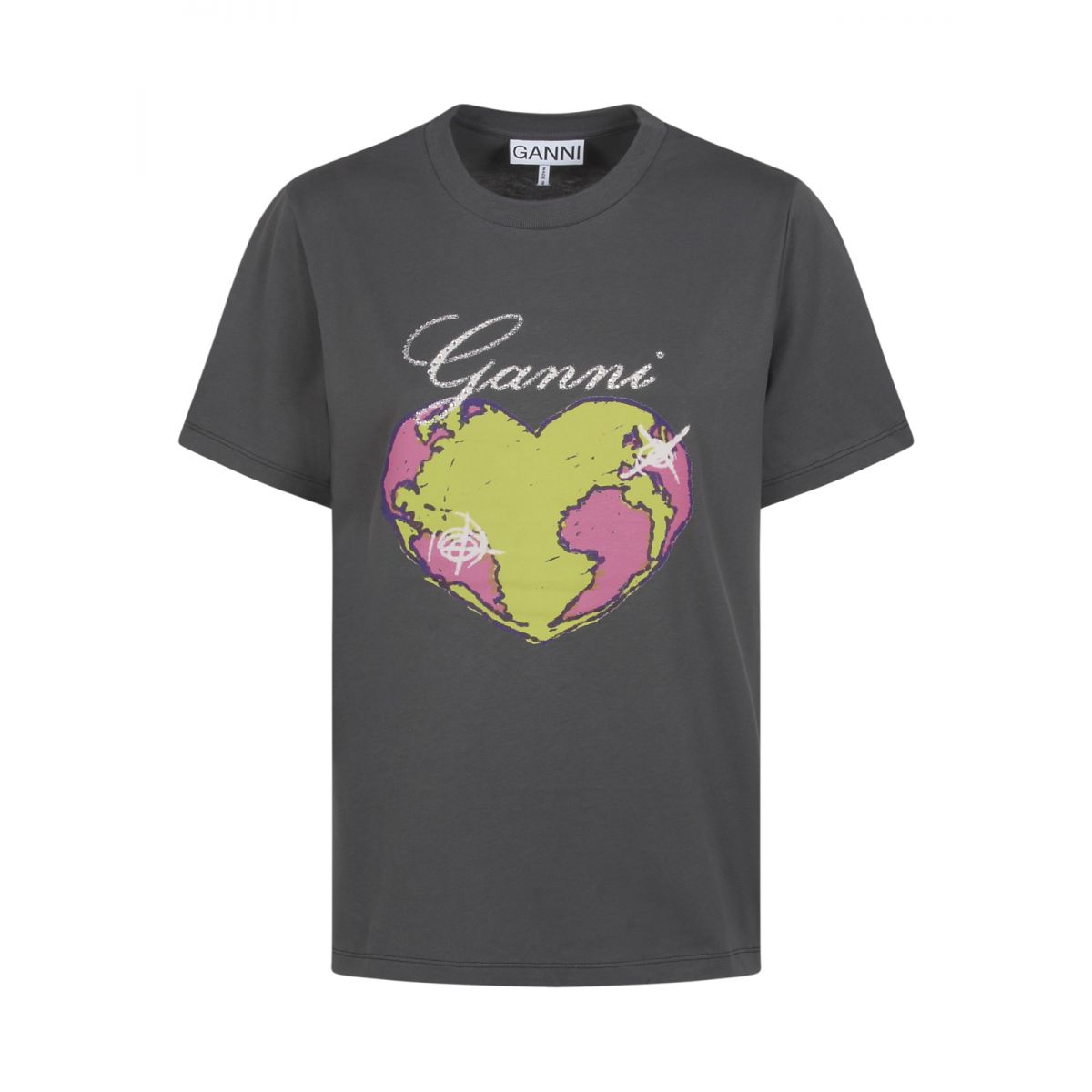 GANNI - Camiseta relax corazón gris