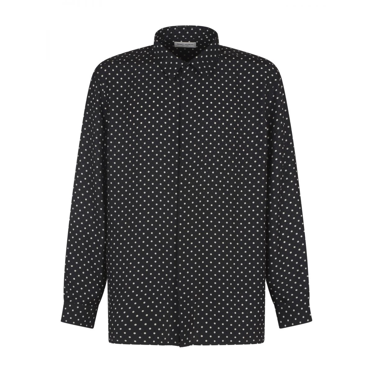 SAINT LAURENT - Shiny silk and matt silk shirt with polka dot pattern